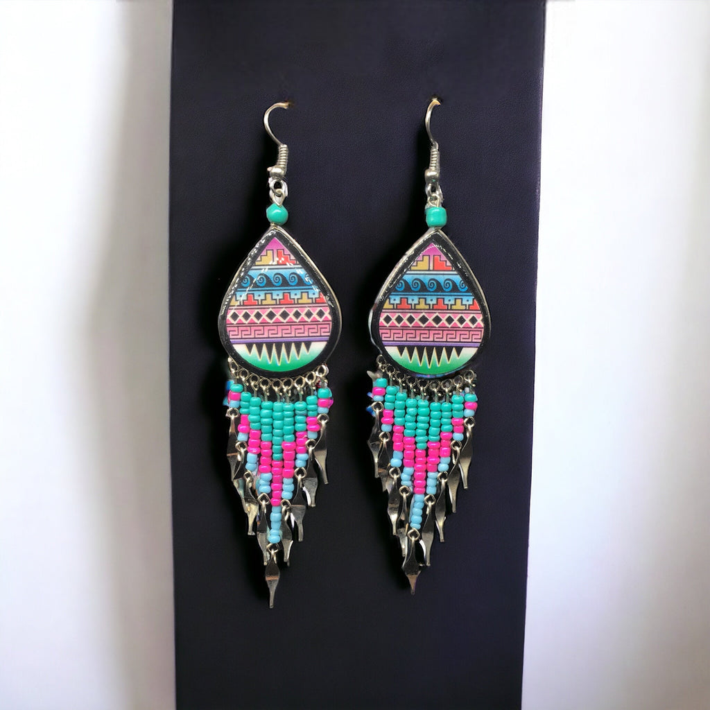 Boucles d'oreilles OldTribes™ roses et vertes peintes du sud-ouest