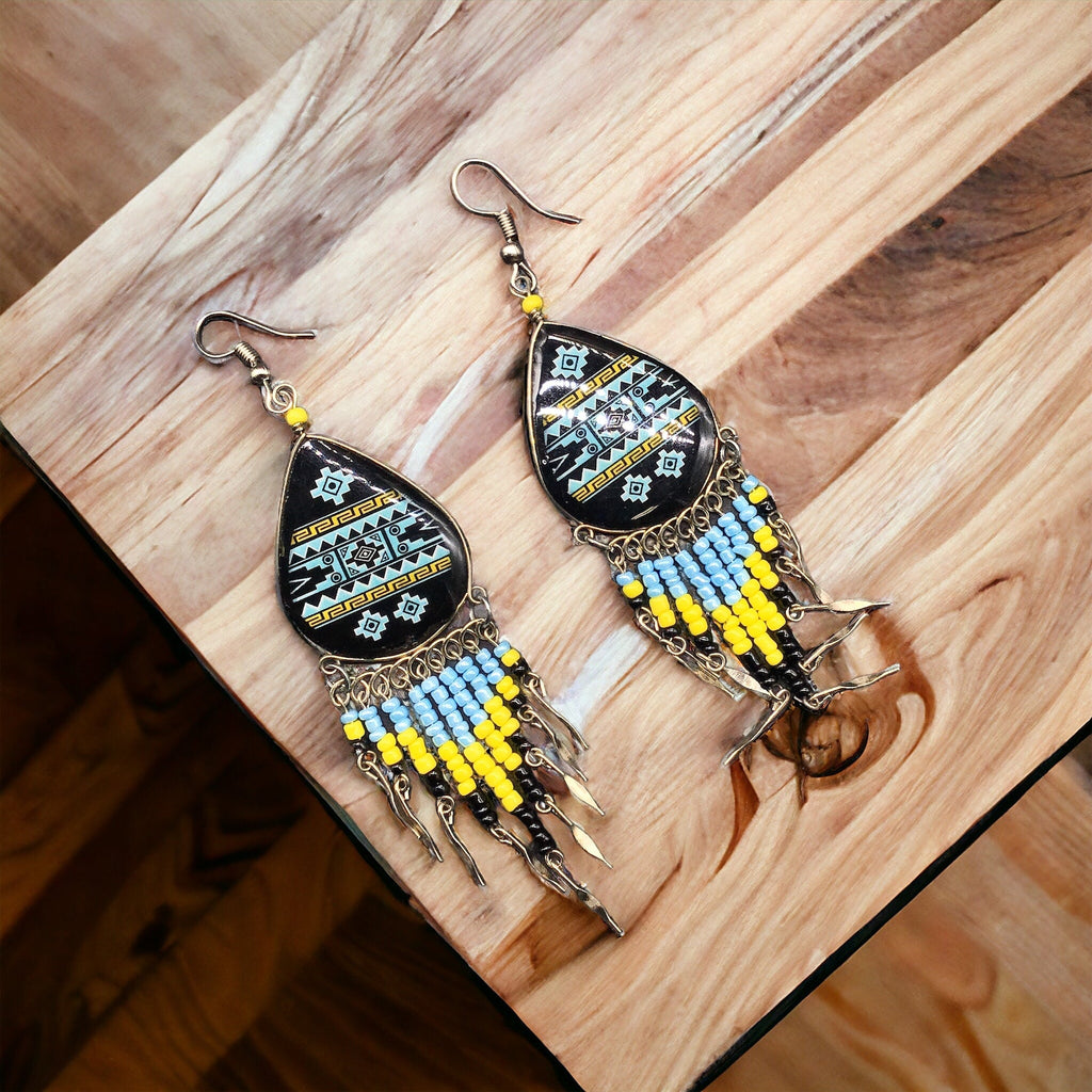 Boucles d'oreilles OldTribes™ peintes du Sud-ouest, bleues et noires