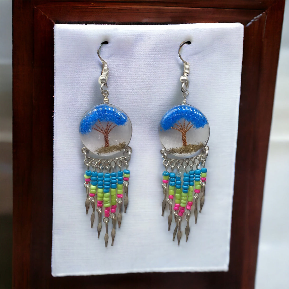 Boucles d'oreilles bleu en pierres concassées Arbre de vie OLD TRIBES™