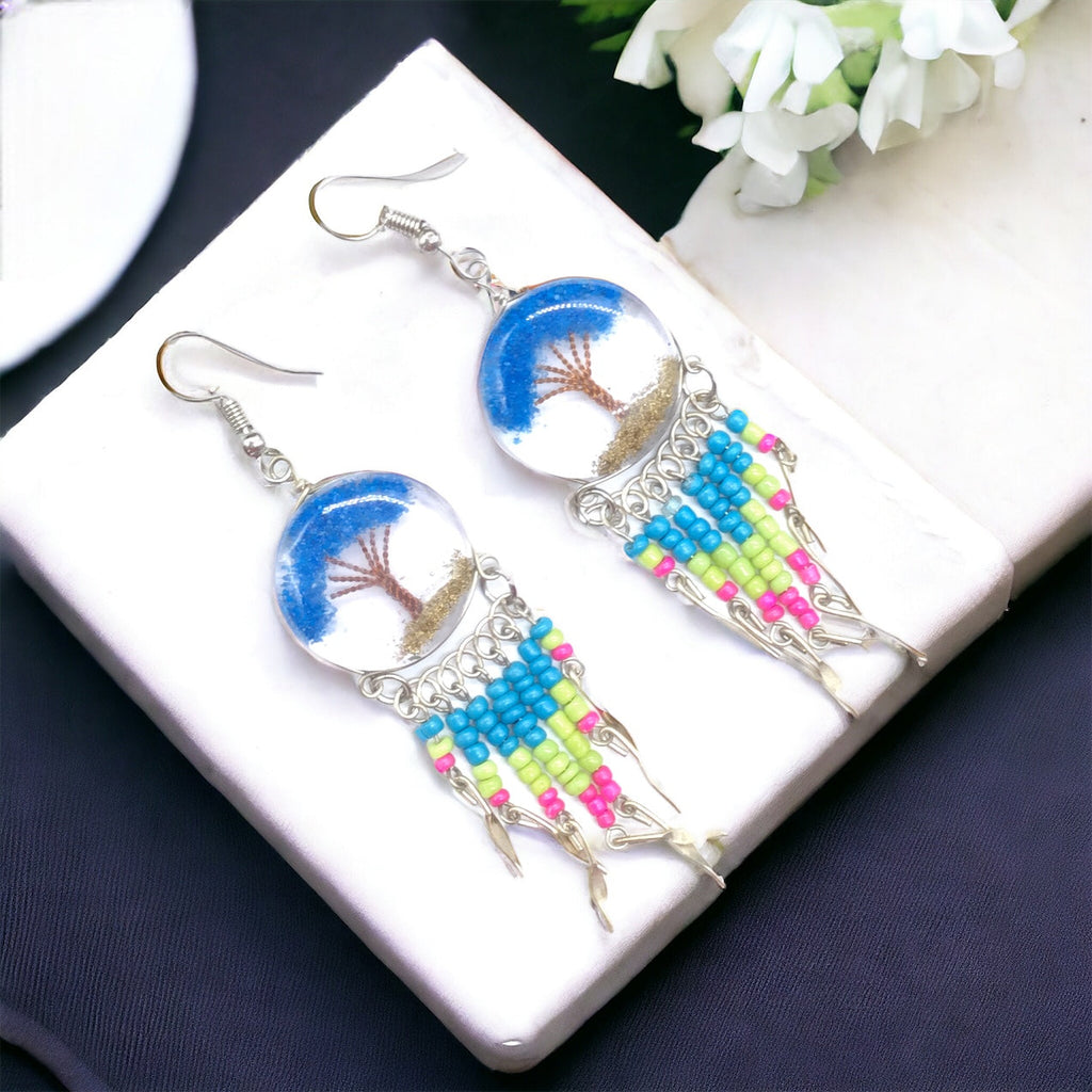 Boucles d'oreilles bleu en pierres concassées Arbre de vie OLD TRIBES™