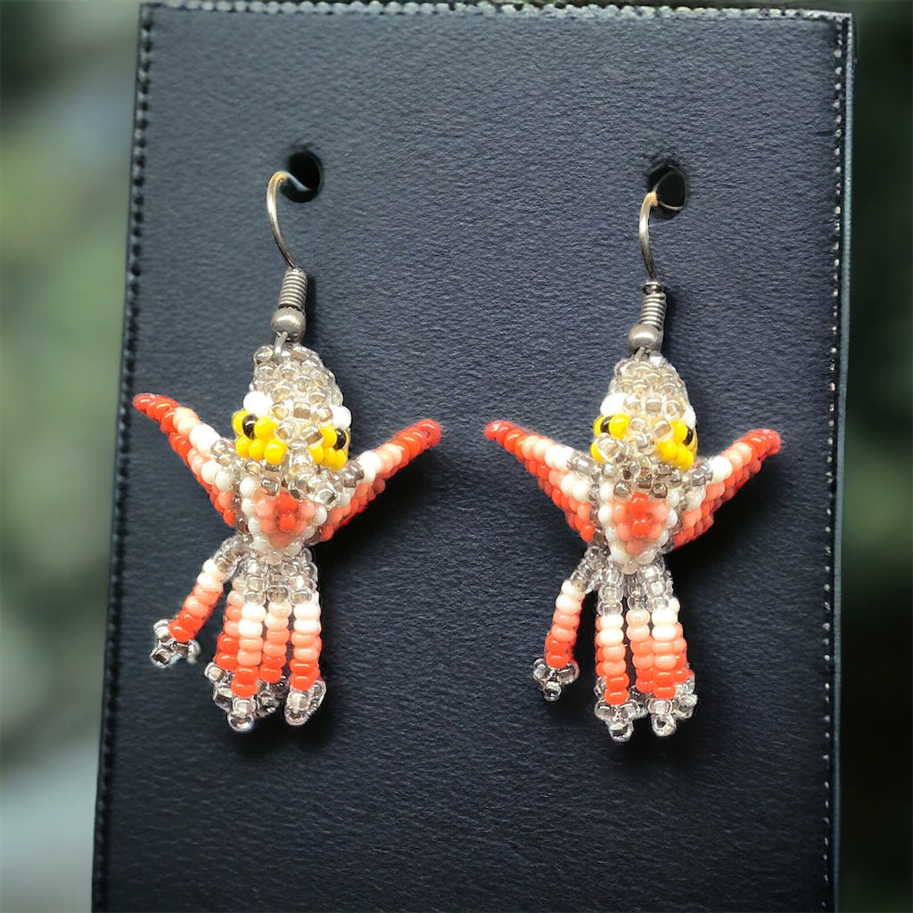 Boucles d'oreilles colibri perlées argentées OLD TRIBES™