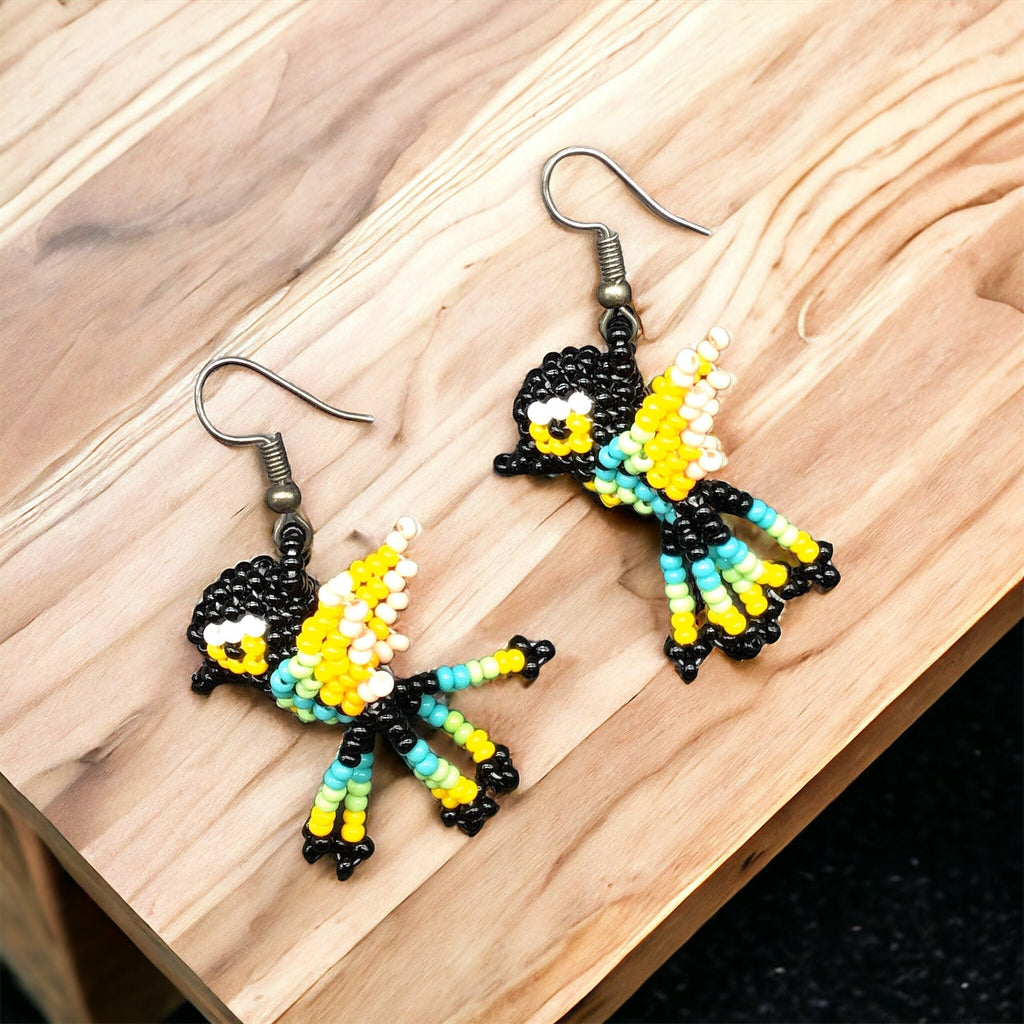 Boucles d'oreilles colibri perlées noires OLDTRIBES™