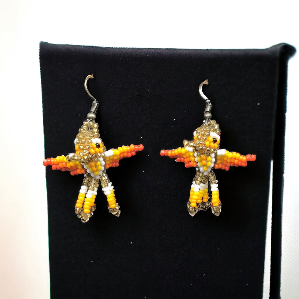 Boucles d'oreilles colibri perlées jaune or OLDTRIBES™