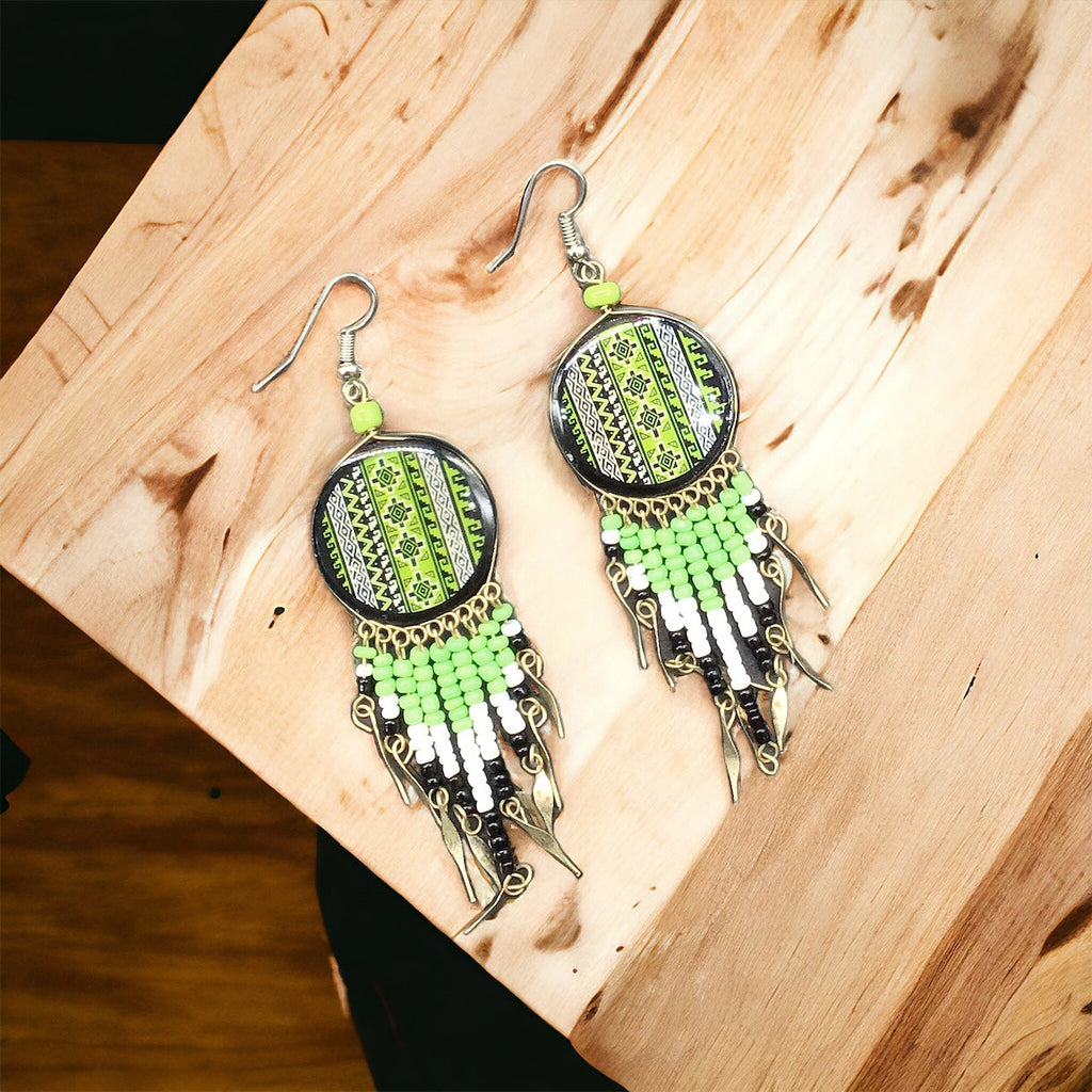 Boucles d'oreilles rondes vertes OldTribes™ - Style du sud-ouest