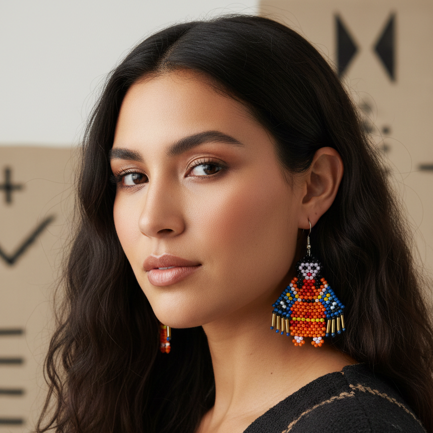 Poupée Kachina Américaine OldTribes™ Fille Femme Orange et Bleue