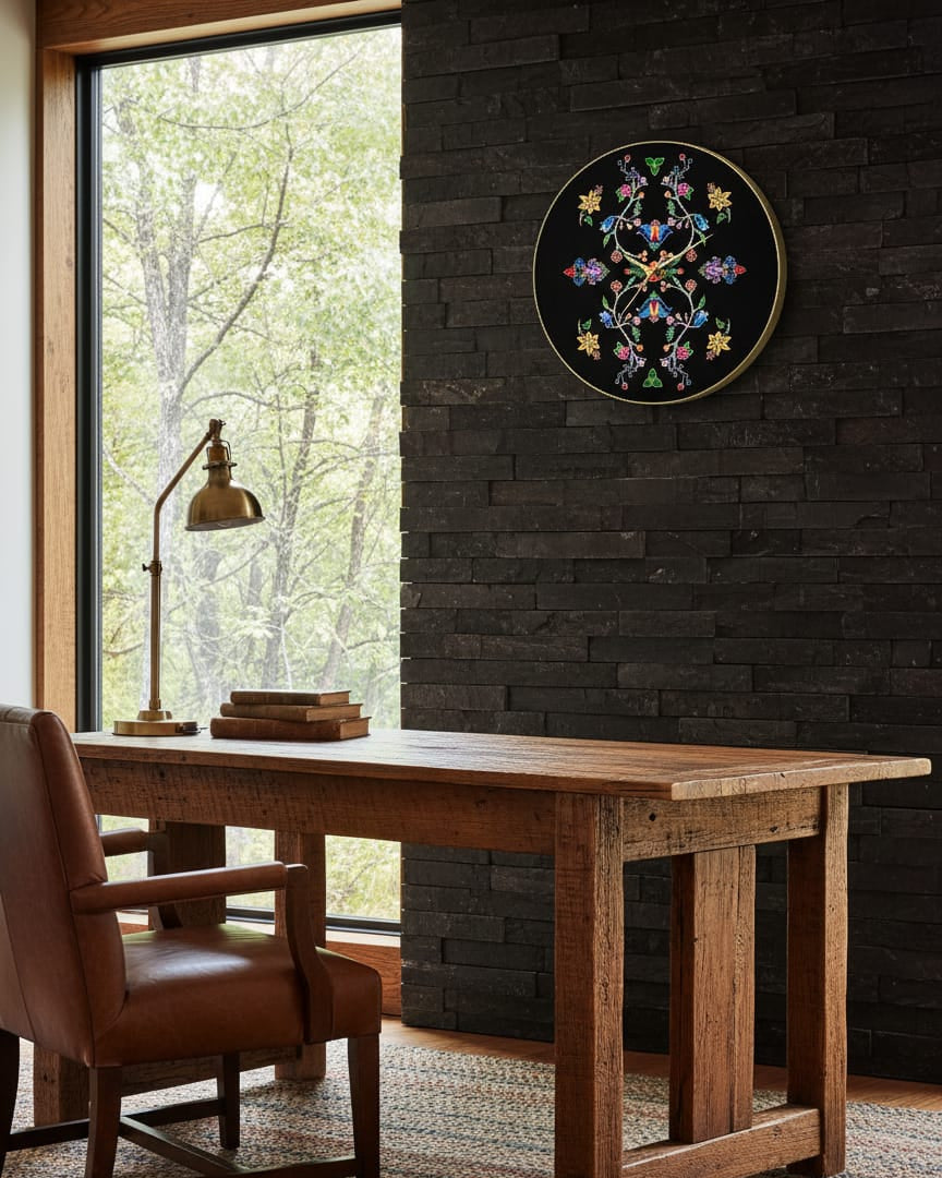Horloge murale noire "Blossomed Flower"