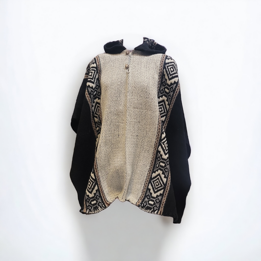 Poncho équitable homme noir et blanc autochtone