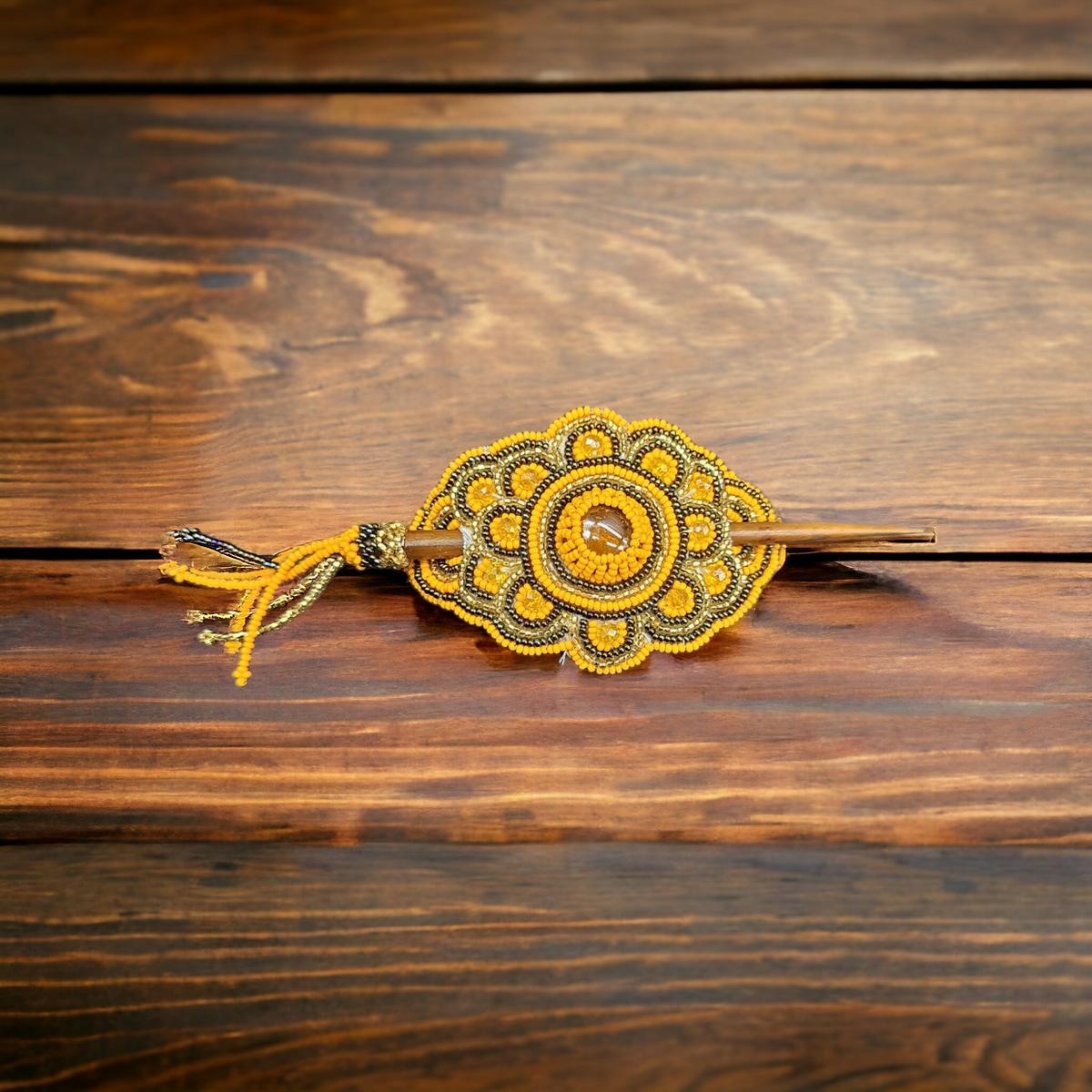 Barrette multicolore jaune avec marron (14)