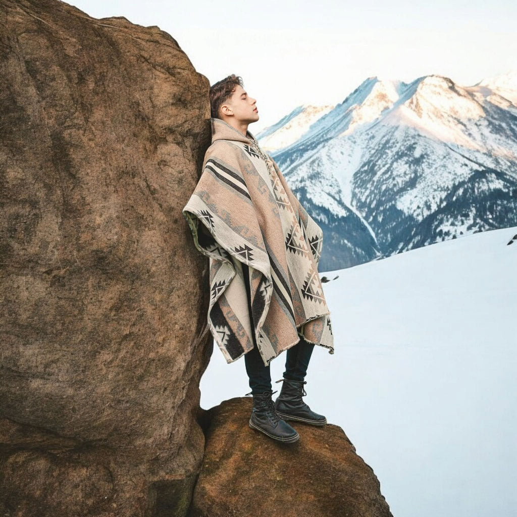 Ponchos beiges en pure laine de lama