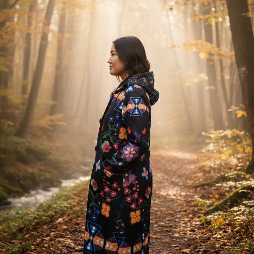 Manteau long à fleurs rose OLDTRIBES™