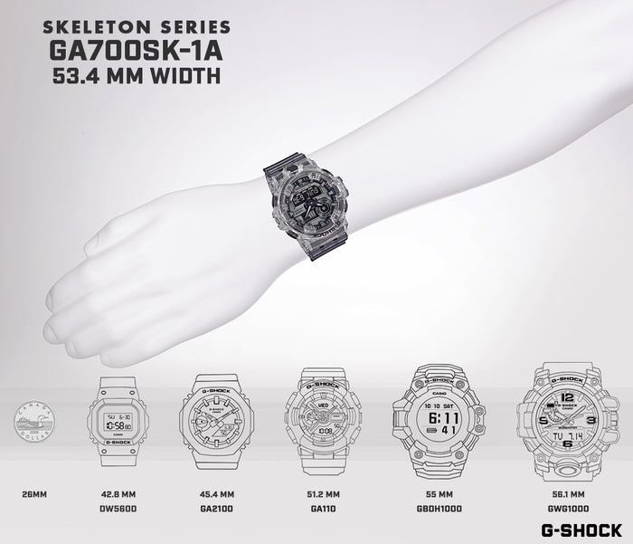 CASIO G-Shock Analogique-Numérique Résine Semi-Transparente Clair/Noir | GA700SK-1A