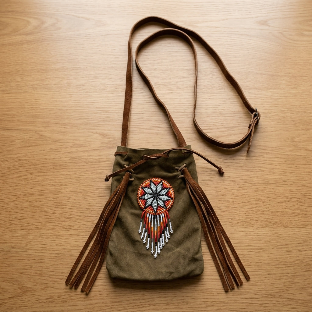 Pochette de téléphone en daim perlée ~ marron clair