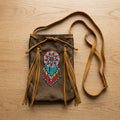 Beaded Suede Phone Pouch ~ light brown