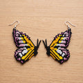 Beaded Butterfly Earrings — Black, Gold & Pink
