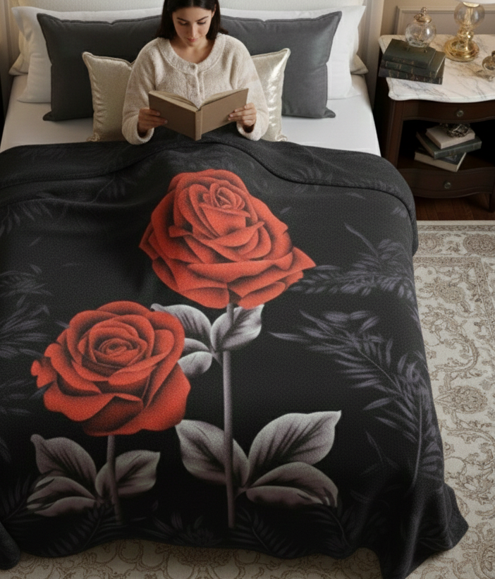 Couverture polaire Roses de minuit