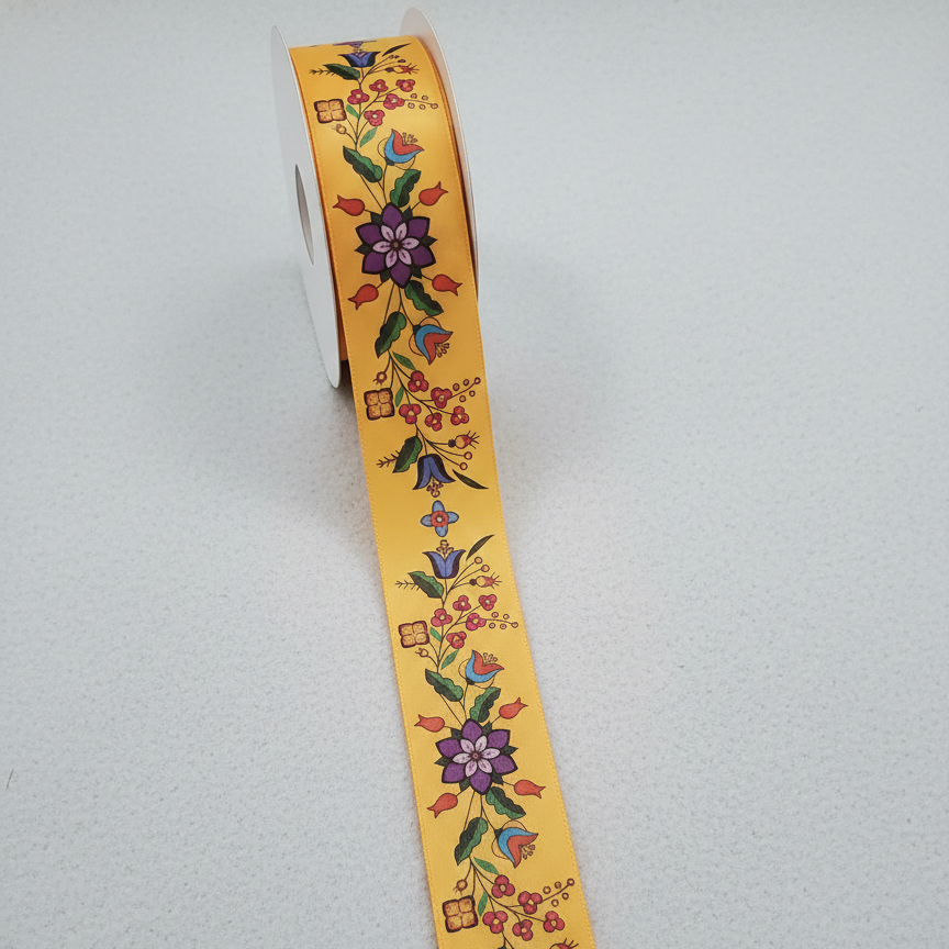 Rouleau de ruban floral double face orange