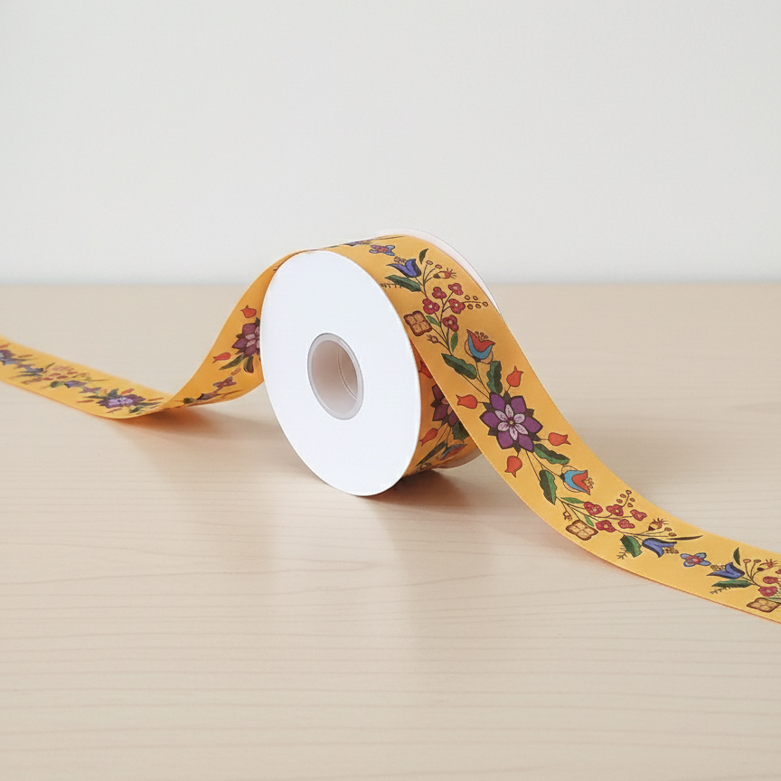 Rouleau de ruban floral double face orange