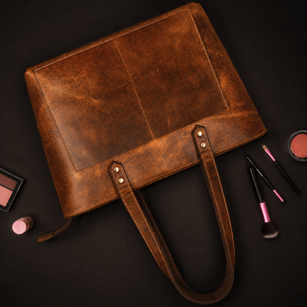 Sac fourre-tout en cuir Cognac classique