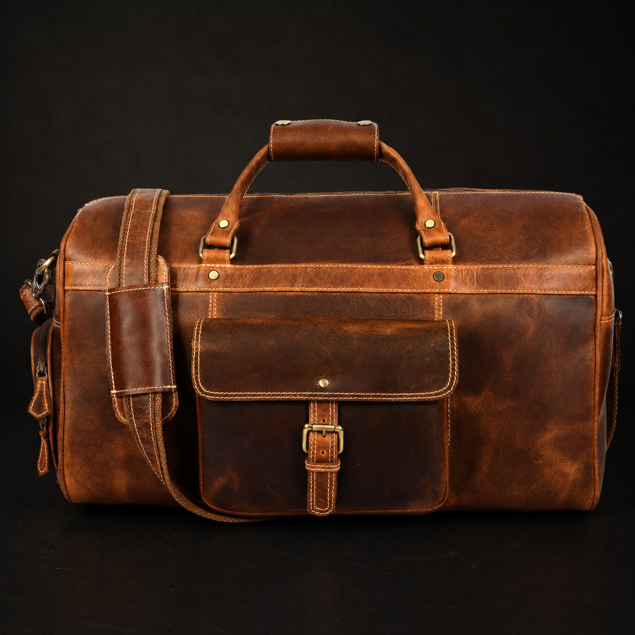 The Voyager Duffle - Cognac Full-Grain Distressed Leather Duffle Bag