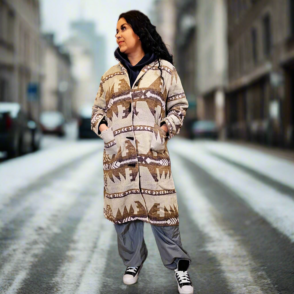 Manteau long OLDTRIBES™ (laine) Sans capuche (Beige)