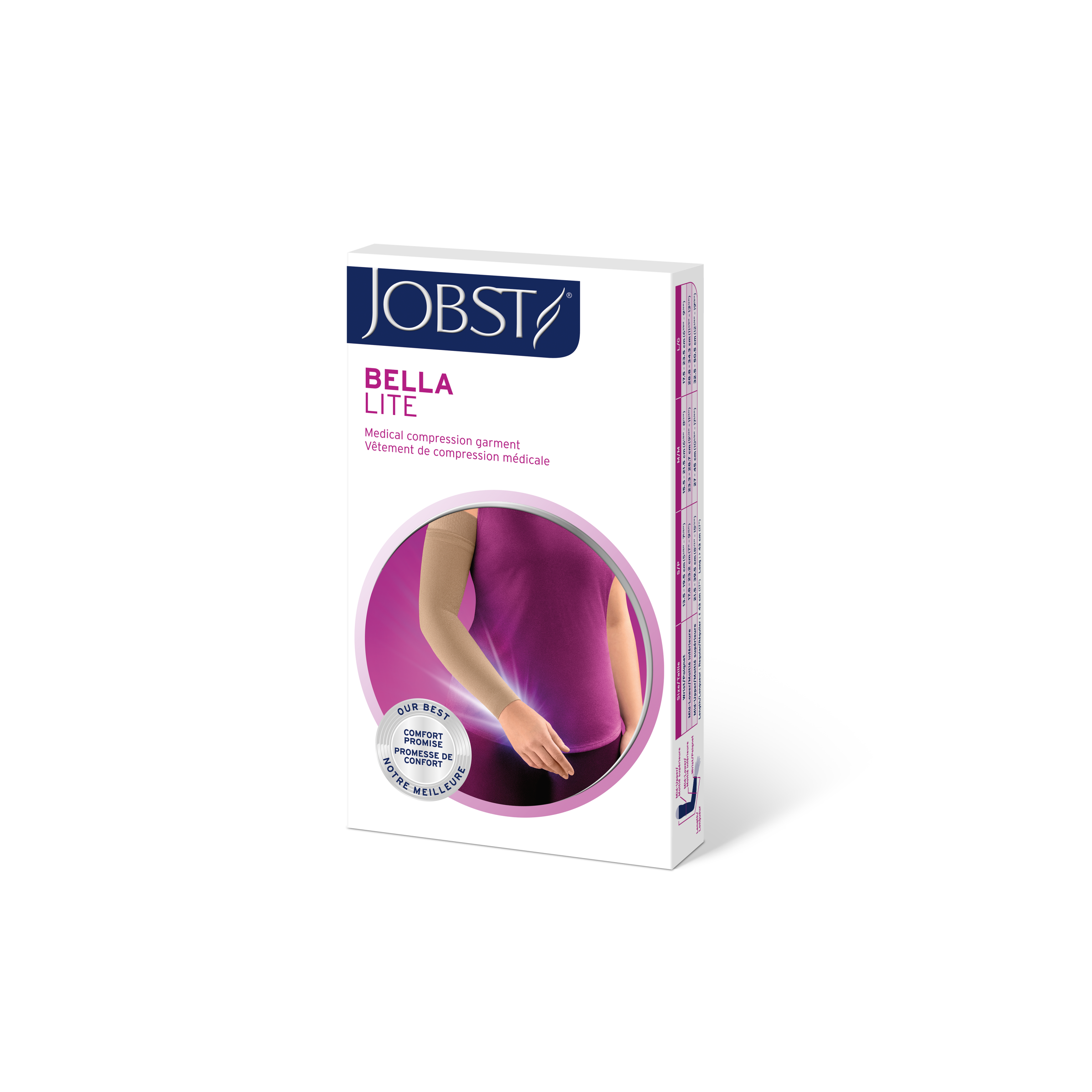 JOBST Bella Lite 20-30 mmHg JOBST® Bella™ Lite Ready-To-Wear Upper Extremity Garments provide gradient compression to assist in the management of mild to moderate lymphedema and other edemas